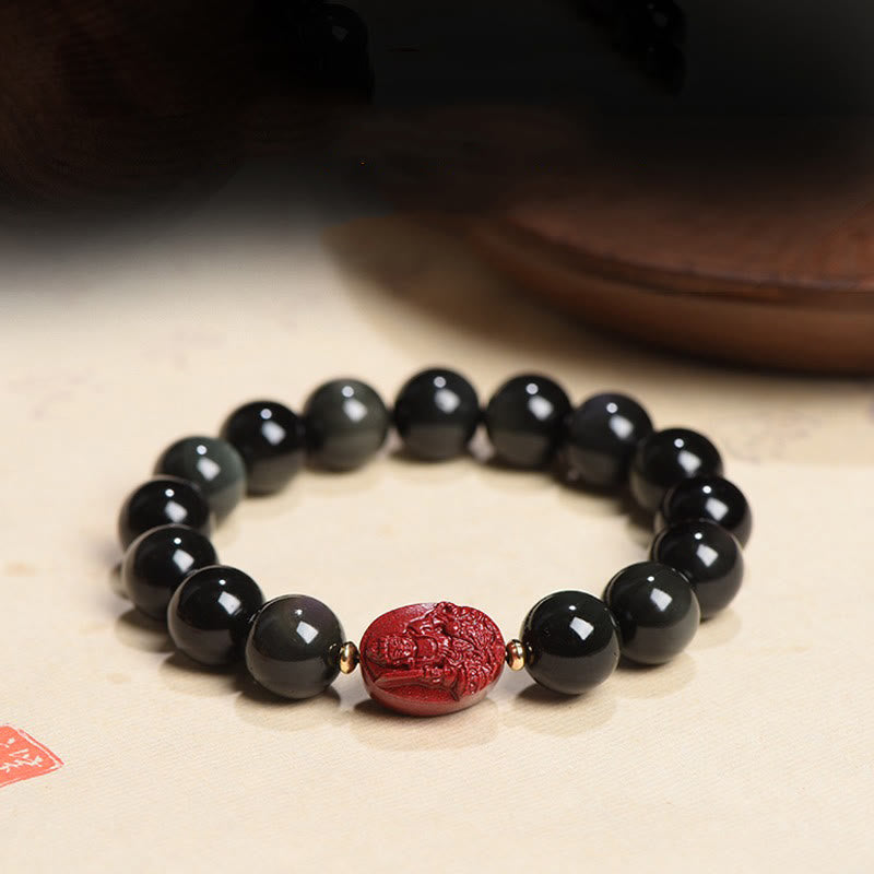 Buddha Stones十二支誕生仏天然黒曜石 辰砂 浄化ブレスレット