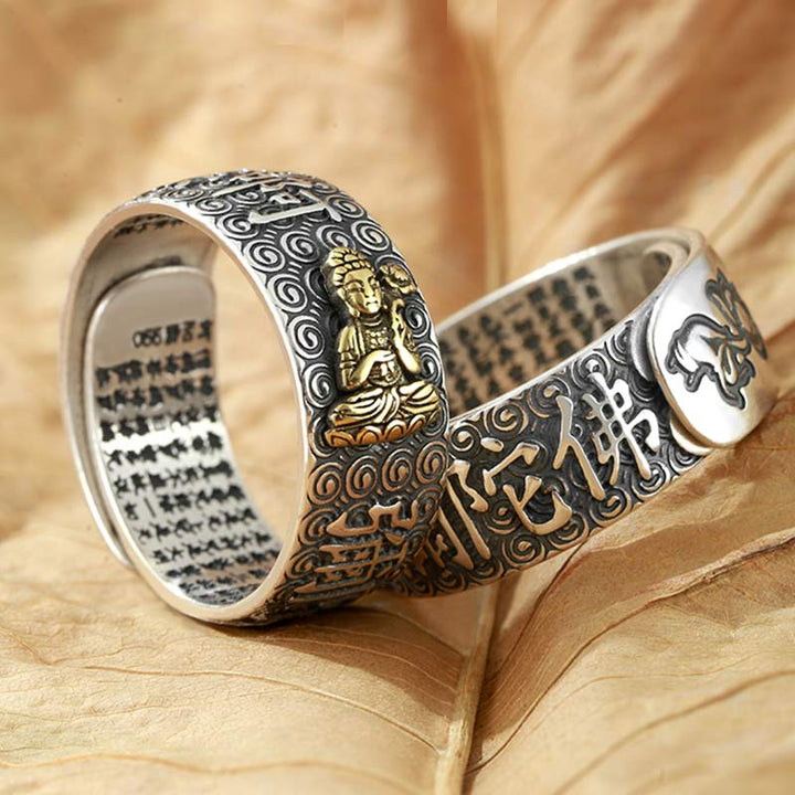 Buddha Stones十二支誕生仏富と幸運 調節可能なリング