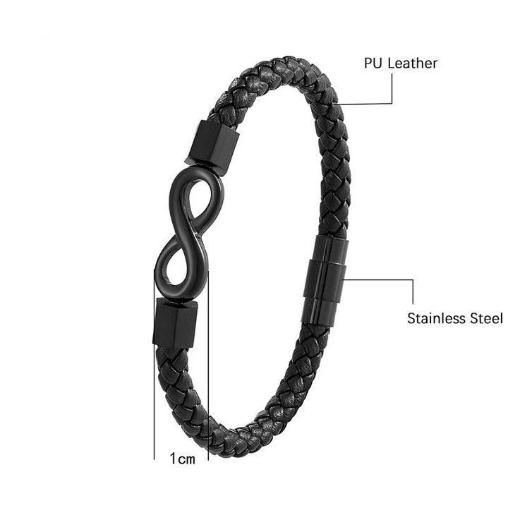 Buddha Stonesエンドレスノット チタンスチール インフィニティレザー ウィーブ バランスブレスレット