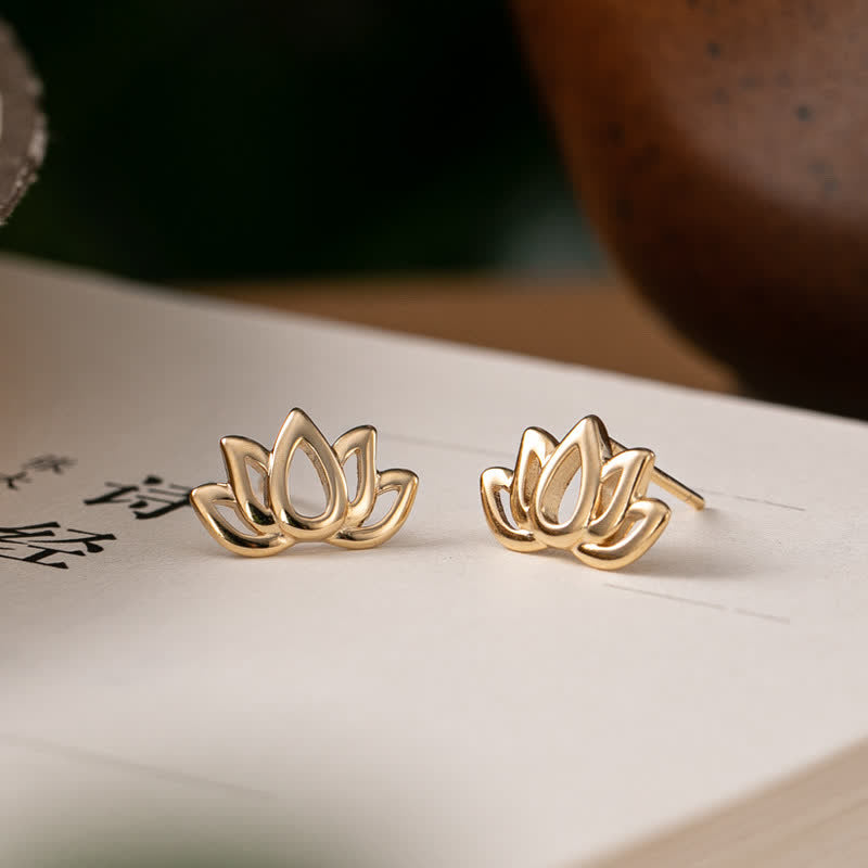 Buddha Stones925スターリングシルバー 蓮の花の祝福イヤリング - 銀 - image 1