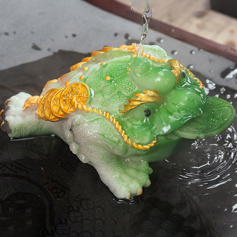 Buddha Stones色が変わる風水 富と幸運のカエル 銅貨 ティーペット 樹脂製置物 装飾