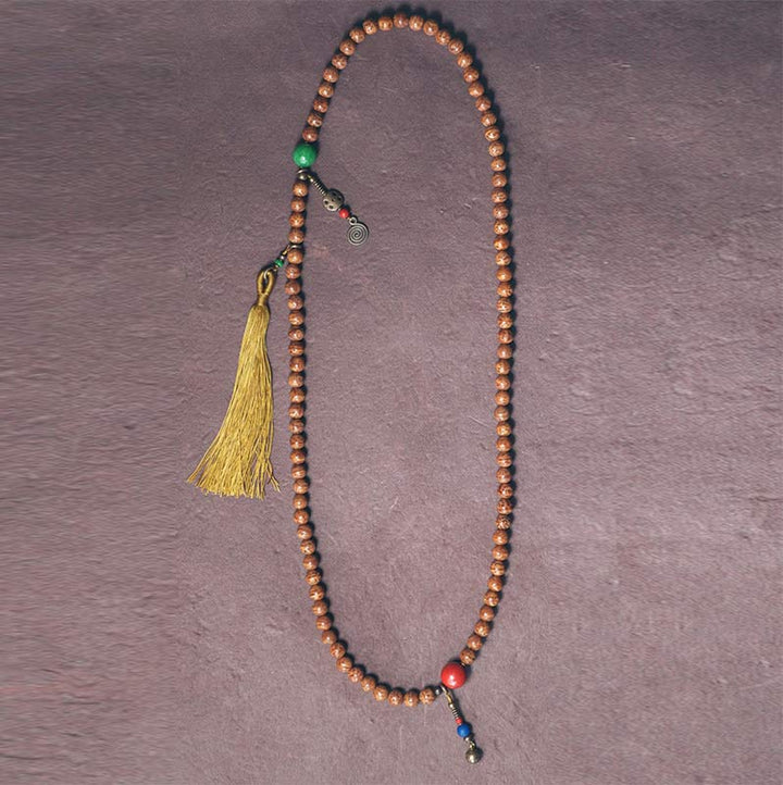 Buddha Stones108 個入りMalaビーズ 菩提樹の知恵 平和 タッセルブレスレット