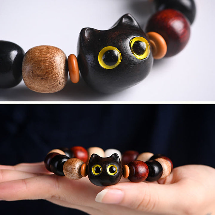 Buddha Stones小葉紫檀黒檀かわいい猫 彫刻守護ブレスレット - image 15