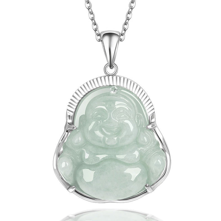 Buddha Stones925スターリングシルバー 笑う仏陀 翡翠 幸運 穏やか ネックレス チェーン ペンダント - ジェイド - image 1