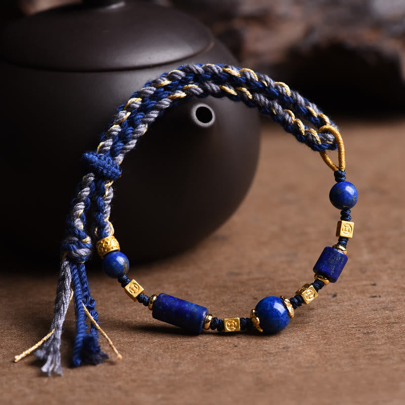 Buddha Stonesハンドメイド天然ラズライトラピスラズリビーズポジティブロープブレスレット - image 1