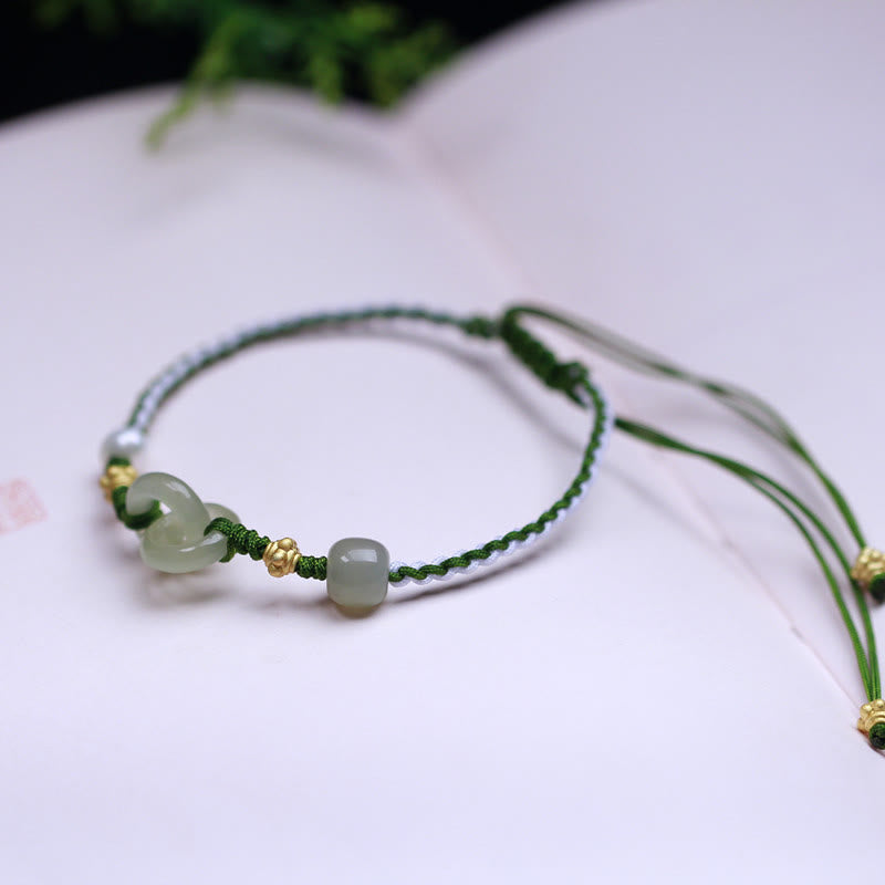 Buddha Stones 925スターリングシルバー 和田翡翠ダブルピースバックル 幸運の編み込みブレスレット