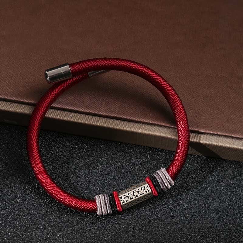 Buddha Stones925スターリングシルバーオーム・マニ・パドメ・フム平和の赤紐ブレスレット