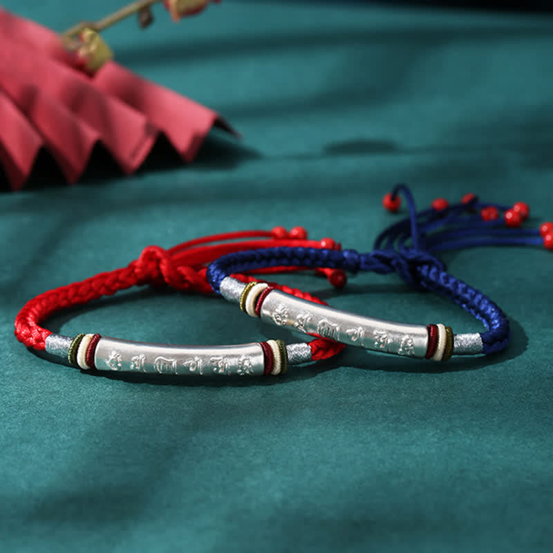 Buddha Stones999スターリングシルバーオーム・マニ・パドメ・フム保護力のあるストリングブレスレット