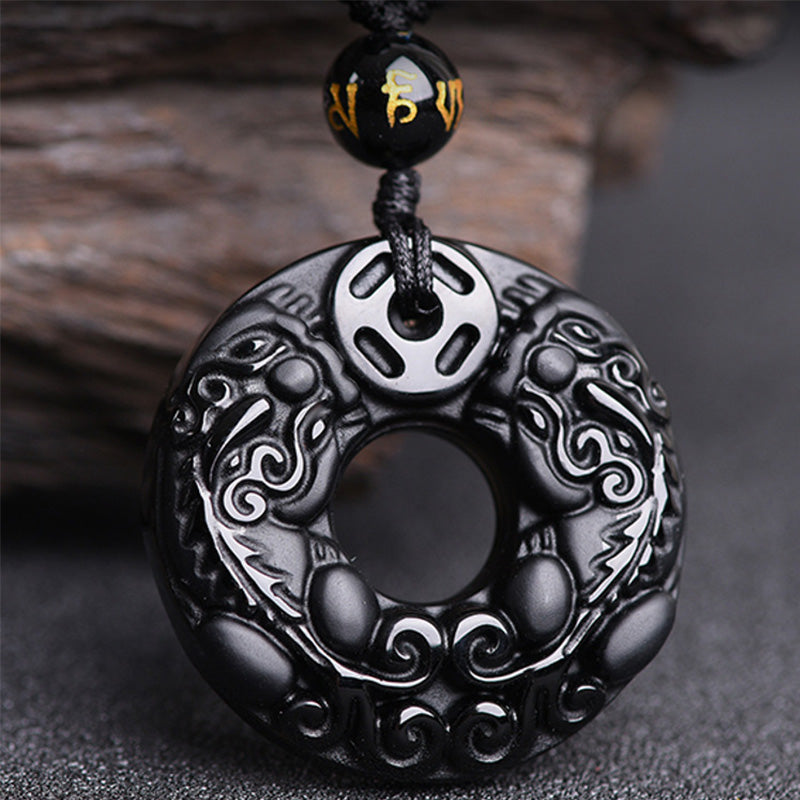 Buddha StonesPiXiu黒曜石富のペンダントネックレス - 黒曜石 - image 1