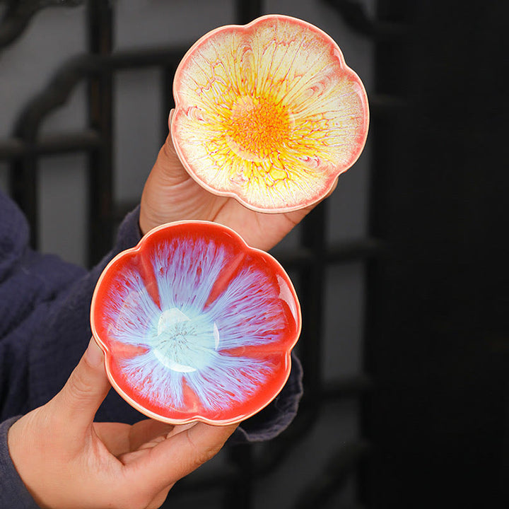 Buddha Stones6個 梅の花びら模様 中国 Jianzhan 窯変 陶器 ティーカップ カンフー ティーカップ ボウル ギフトボックス付き