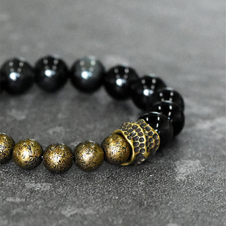 Buddha Stonesレインボーオブシディアン 銅ビーズ ポジティブトランスフォーメーションブレスレット