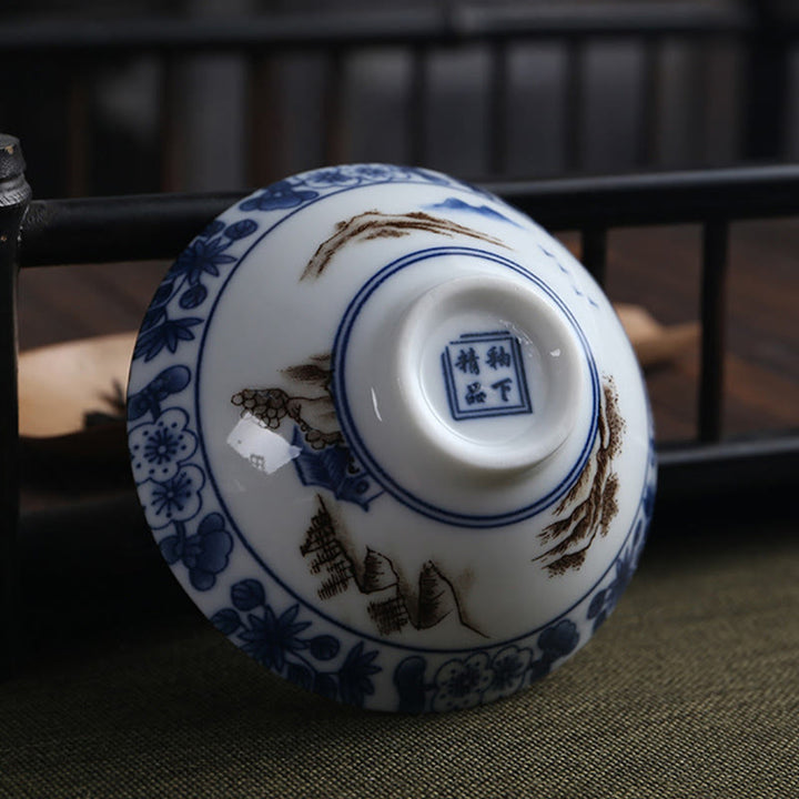 Buddha Stones、花、フーキャラクター、山、蓮、桜、陶器のティーカップ、カンフーティーカップ