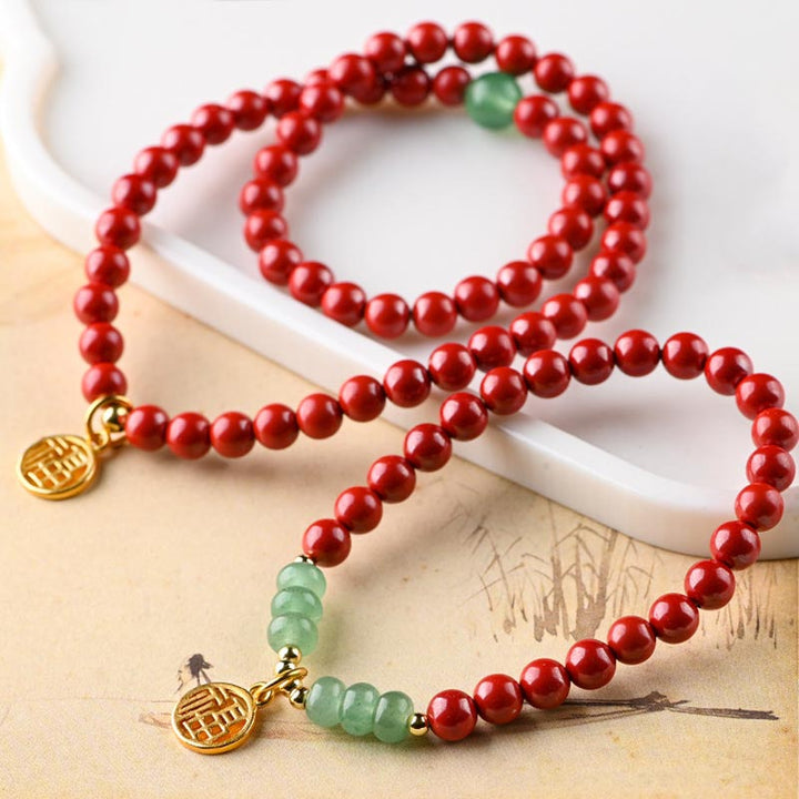 Buddha Stonesチベット辰砂グリーンアベンチュリン幸運ブレスレットネックレス