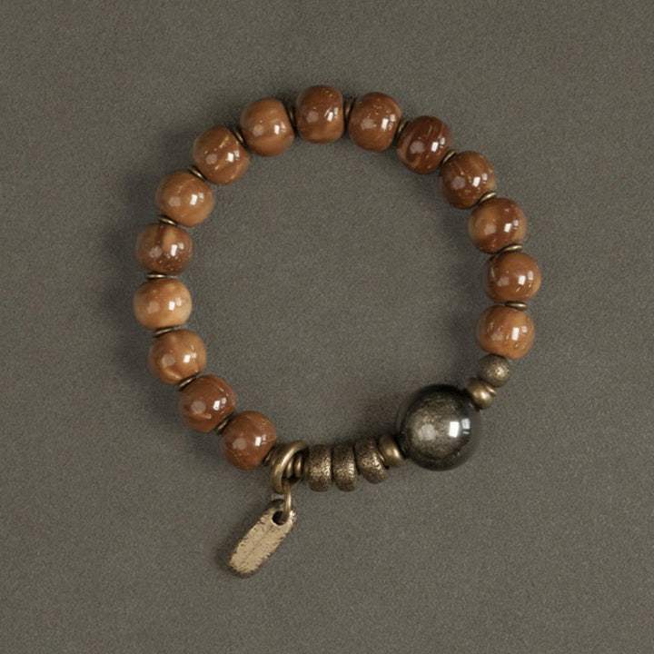 Buddha Stonesクカシード タイガーアイ ゴールドシーン オブシディアン 銅 富と幸運のブレスレット
