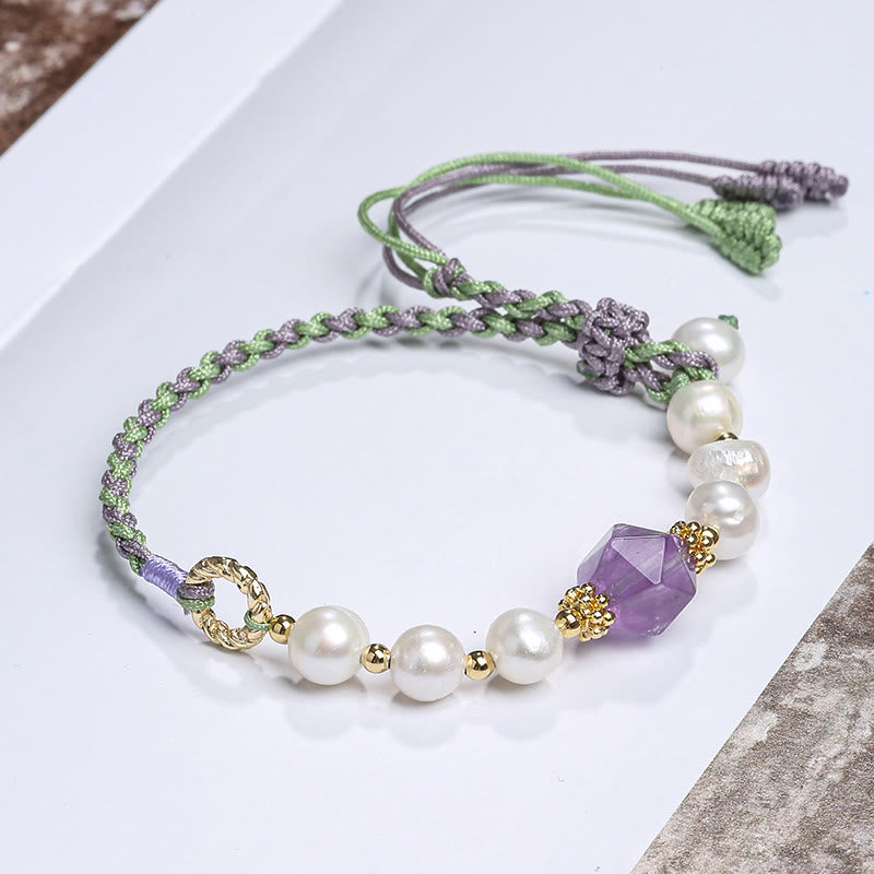 Buddha Stones14Kゴールドメッキ 天然パールクリスタルシェルチャームビーズブレスレット