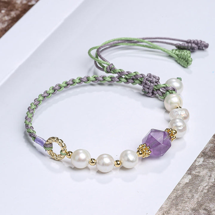 Buddha Stones14Kゴールドメッキ 天然パールクリスタルシェルチャームビーズブレスレット