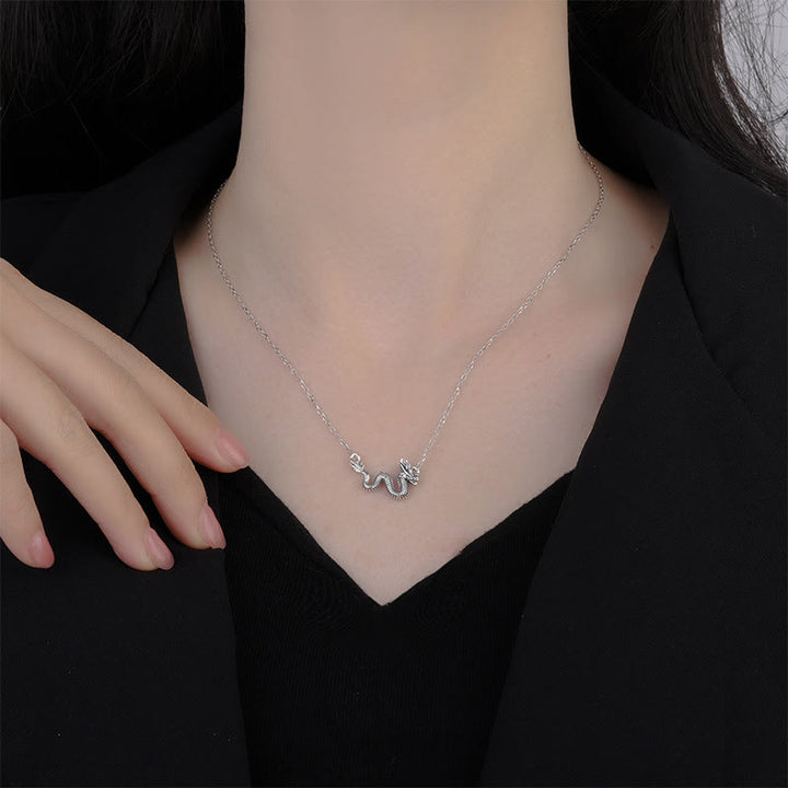 Buddha Stones925スターリングシルバー 龍年 縁起の良い龍の守護チェーンネックレスペンダント