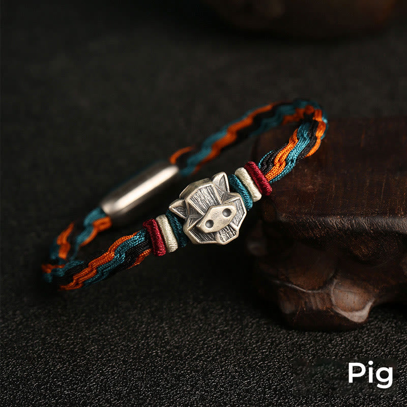 Buddha Stonesハンドメイド 999 スターリングシルバー 龍年 十二支 守護 カラフル 輪廻 結び目 ロープ ブレスレット
