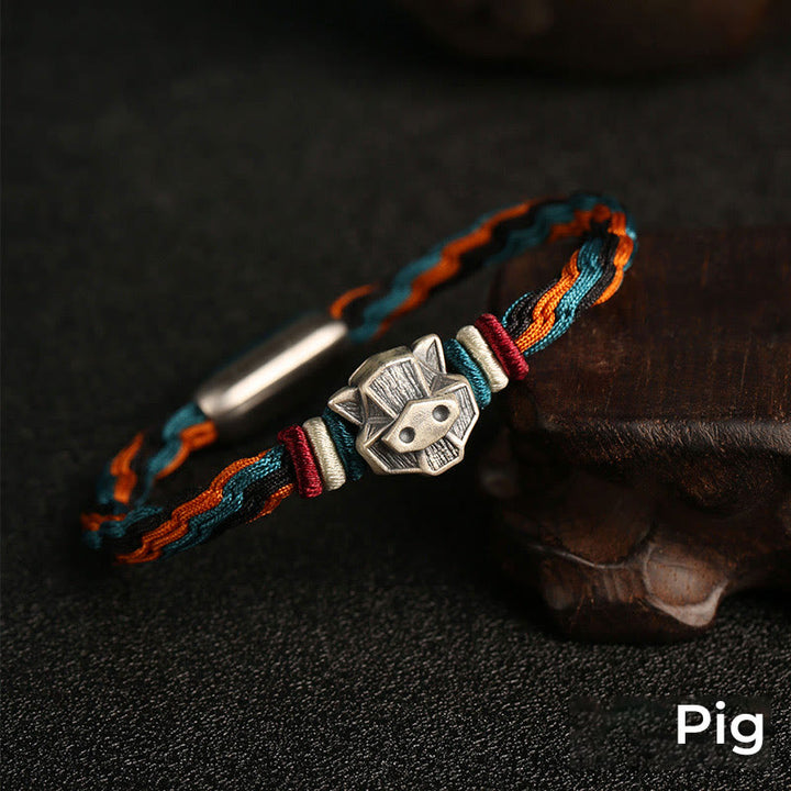 Buddha Stonesハンドメイド 999 スターリングシルバー 龍年 十二支 守護 カラフル 輪廻 結び目 ロープ ブレスレット