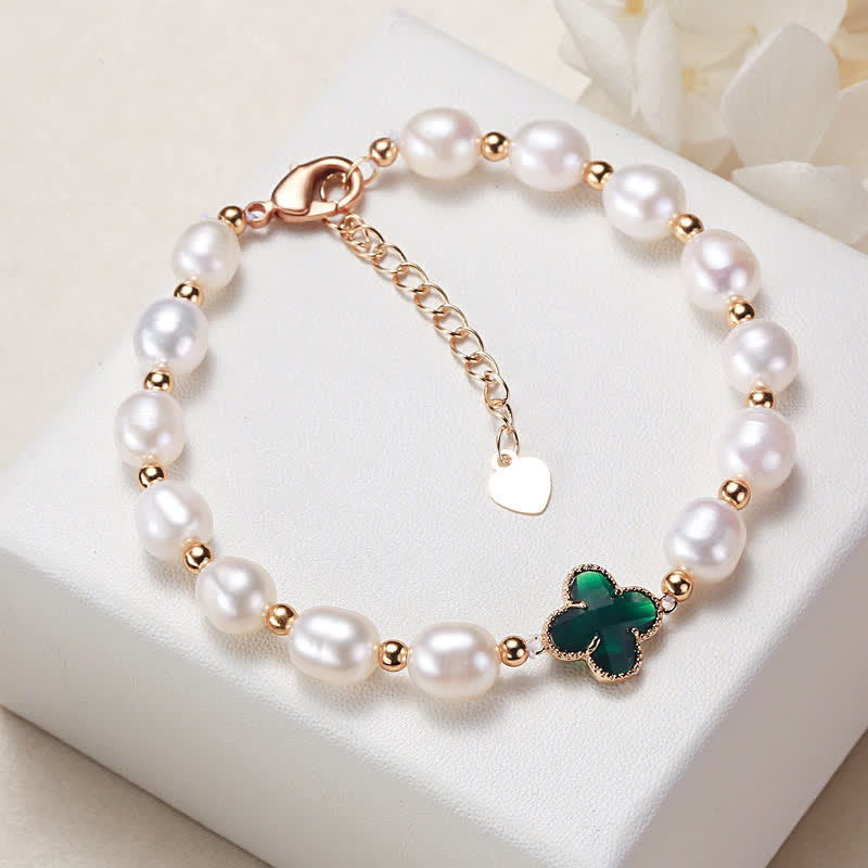 Buddha Stonesパール四つ葉のクローバー富のチェーンブレスレット
