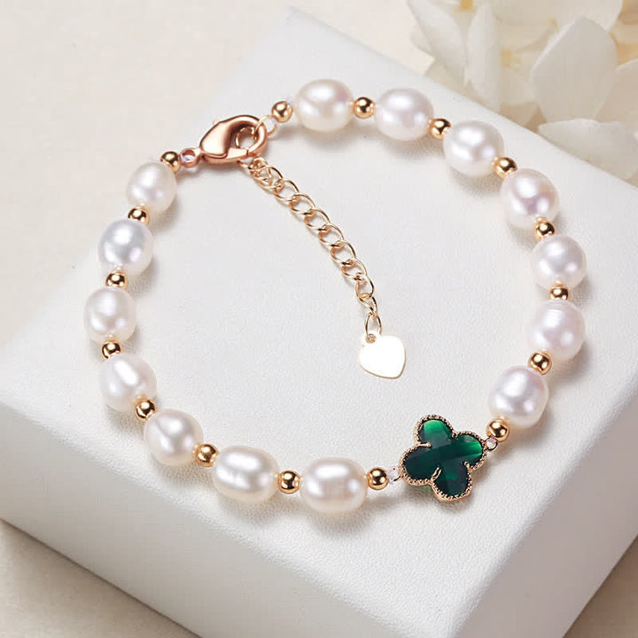 Buddha Stonesパール四つ葉のクローバー富のチェーンブレスレット