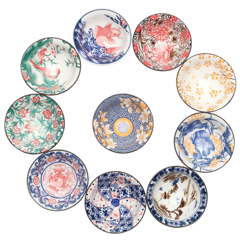 Buddha Stones、花、フーキャラクター、山、蓮、桜、陶器のティーカップ、カンフーティーカップ