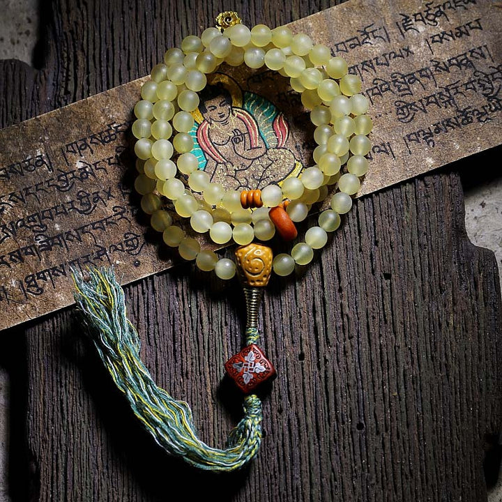 Buddha Stones108 個入りMalaビーズ チベット産 羊角琥珀 幸運のブレスレット
