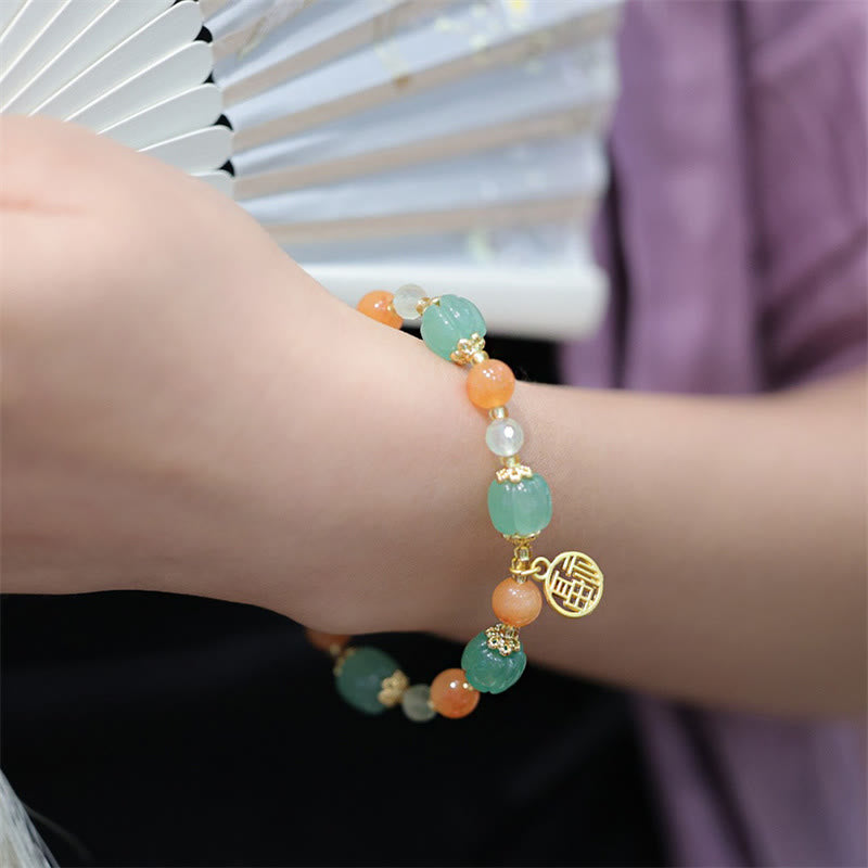 Buddha Stones天然金シルク翡翠かぼちゃビーズ福のキャラクターチャーム富のブレスレット