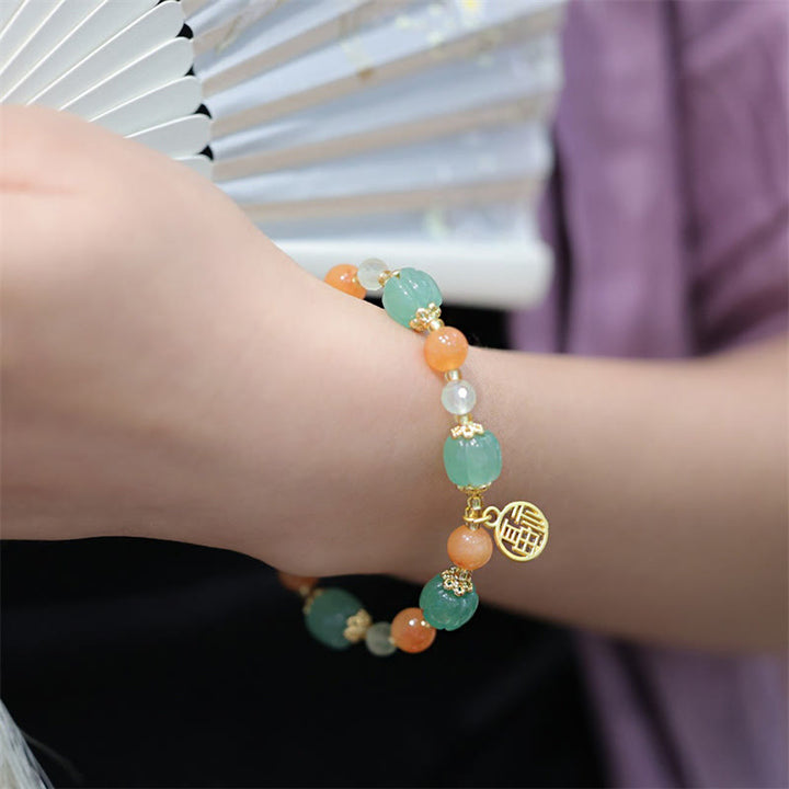 Buddha Stones天然金シルク翡翠かぼちゃビーズ福のキャラクターチャーム富のブレスレット