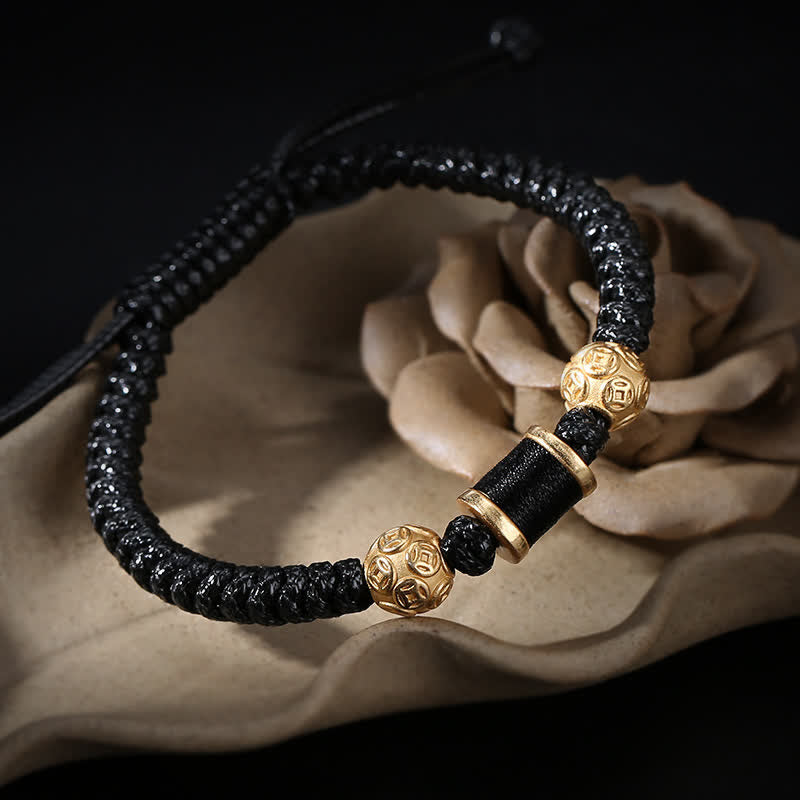 Buddha Stones999 スターリングシルバー 銅コインビーズ 銅バランス編み紐ブレスレット