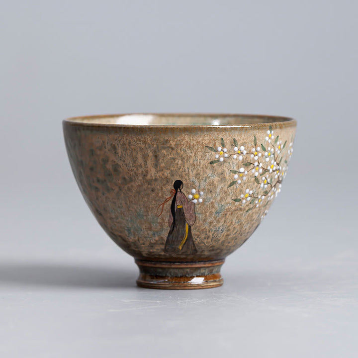 景徳鎮の手描きのBuddha Stones磁器漢服少女花陶器ティーカップカンフーティーカップ