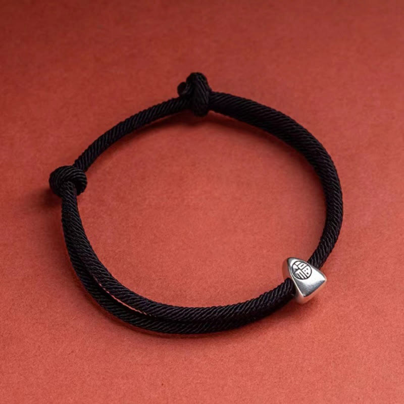 Buddha Stones925 スターリングシルバー 福文字 祝福 ハンドメイド 編み込みブレスレット