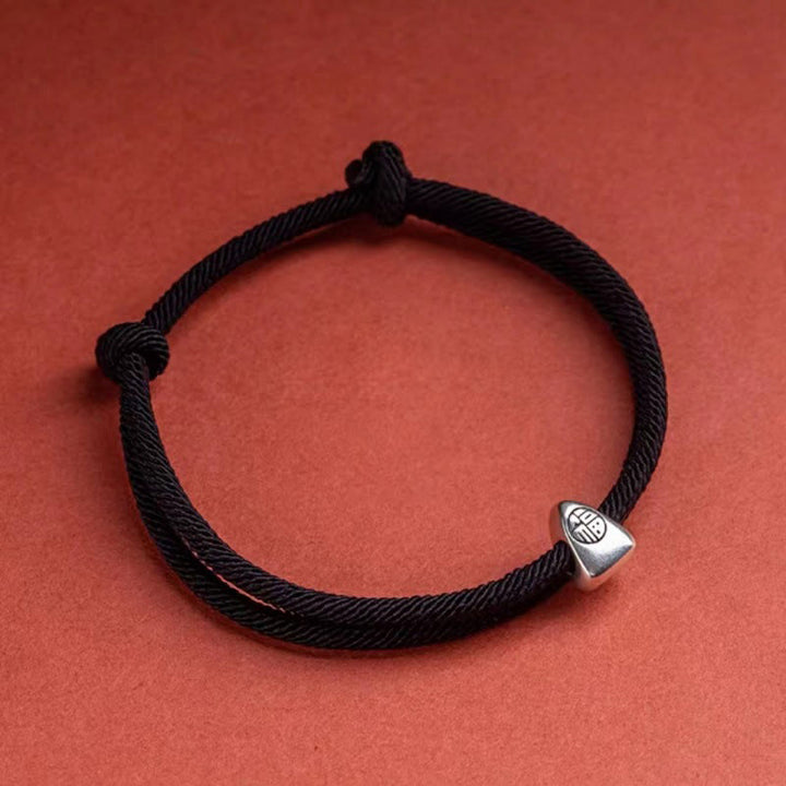 Buddha Stones925 スターリングシルバー 福文字 祝福 ハンドメイド 編み込みブレスレット