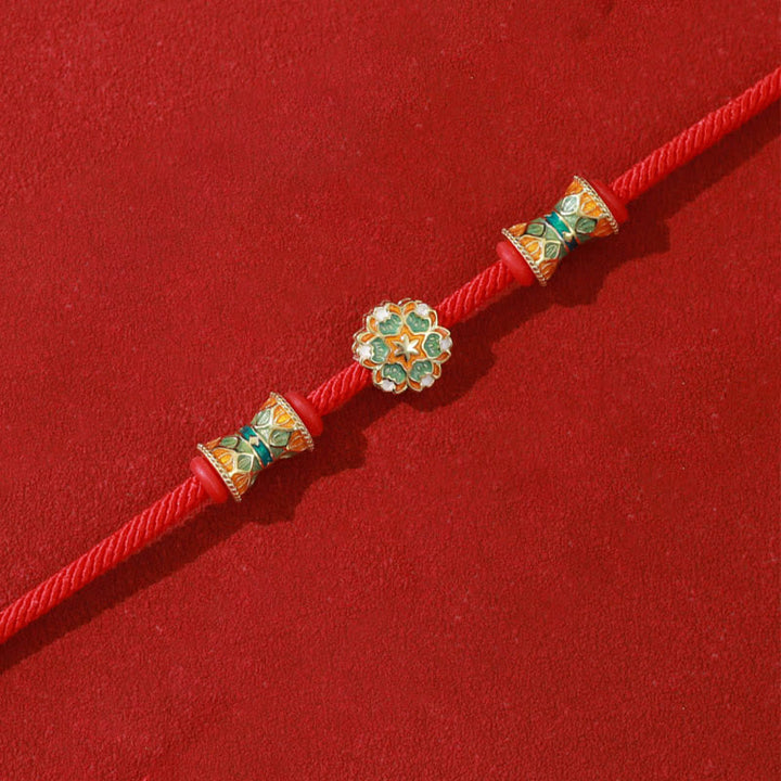Buddha Stones敦煌 925 スターリングシルバー 蓮鼓 新たな始まり 赤いロープブレスレット