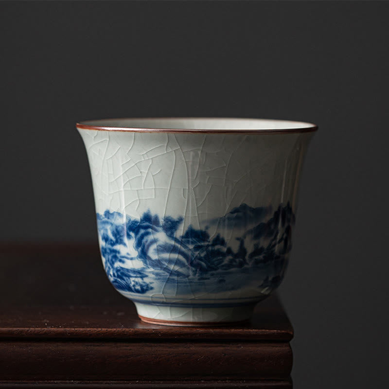 Buddha Stones、山水、蓮、蘭、亭、集いの陶器のティーカップ、カンフーティーカップ