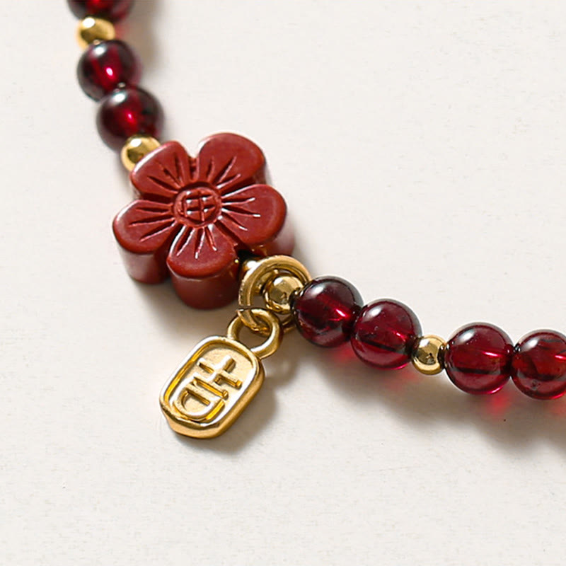 Buddha Stones14Kゴールド 天然ガーネット 辰砂 フラワー カームブレスレット - image 5