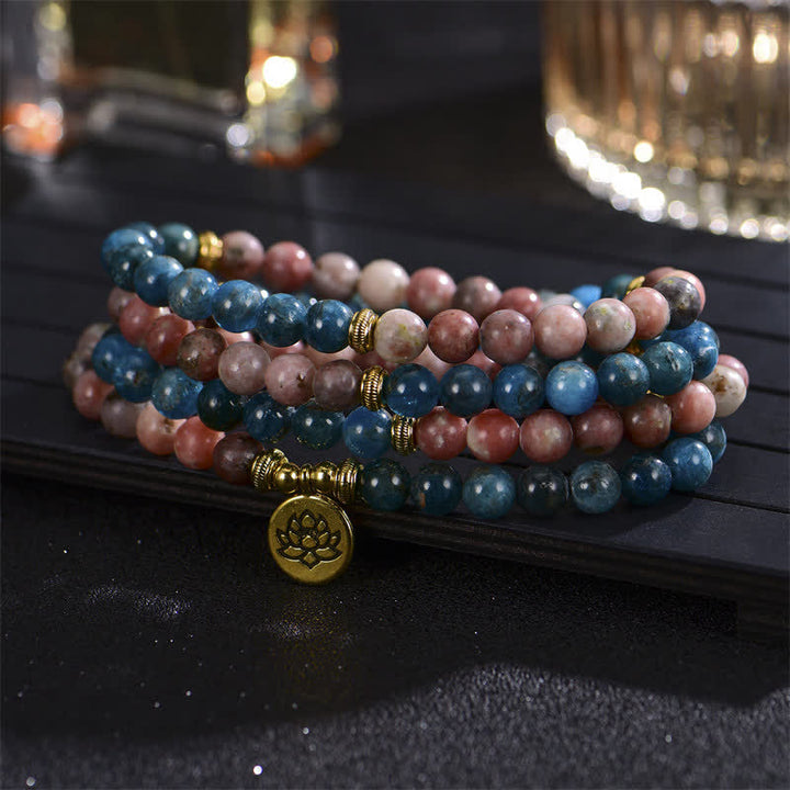 Buddha Stonesラズライト ピカソジャスパー アマゾナイト ロードナイト アパタイト 正蓮の祈りビーズブレスレット