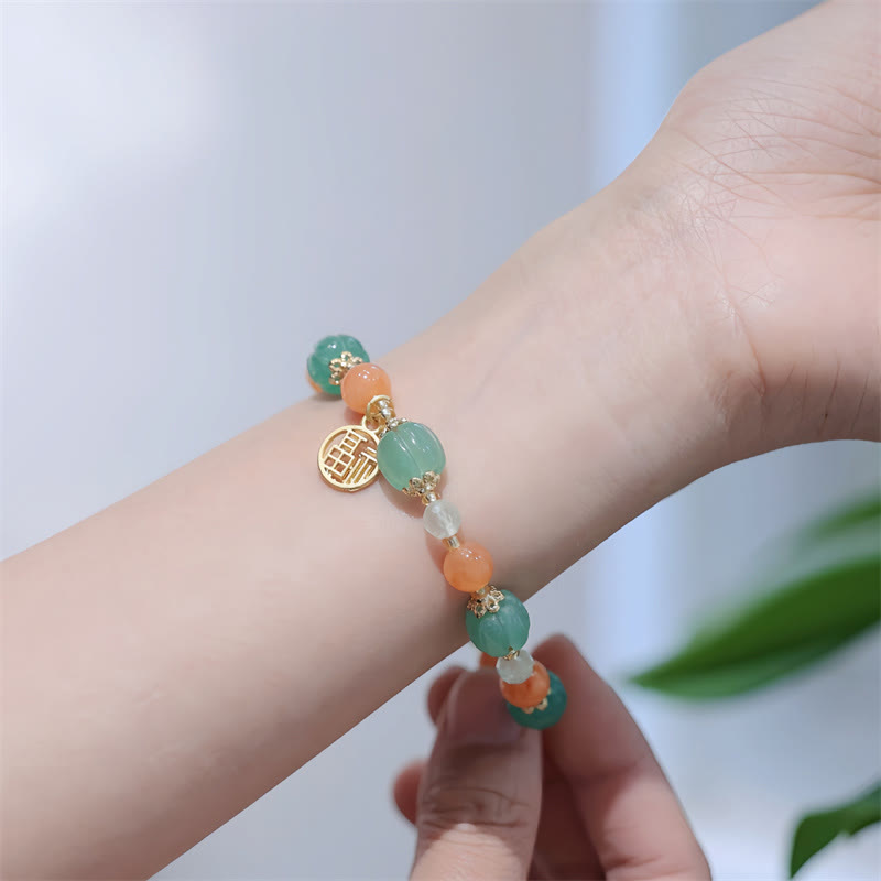Buddha Stones天然金シルク翡翠かぼちゃビーズ福のキャラクターチャーム富のブレスレット