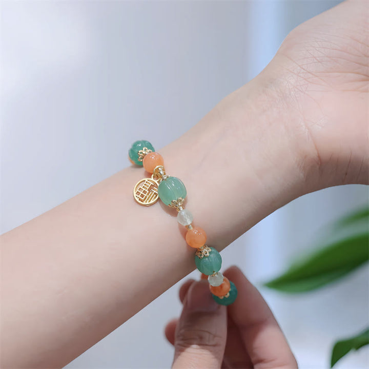 Buddha Stones天然金シルク翡翠かぼちゃビーズ福のキャラクターチャーム富のブレスレット