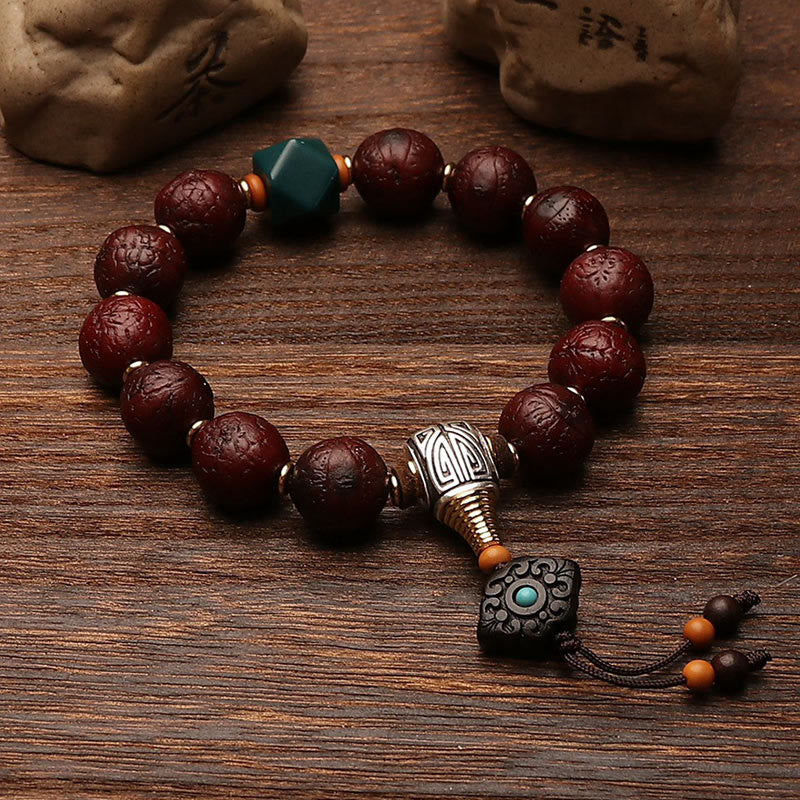 Buddha Stonesチベット菩提樹 シードアゲート ビーズ 幸運 富 タッセルチャーム リストMala