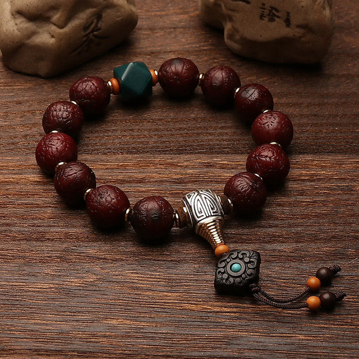 Buddha Stonesチベット菩提樹 シードアゲート ビーズ 幸運 富 タッセルチャーム リストMala