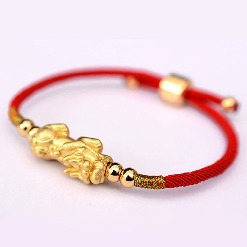 Buddha Stones24K 金メッキ 貔貅 幸運の赤紐ブレスレット