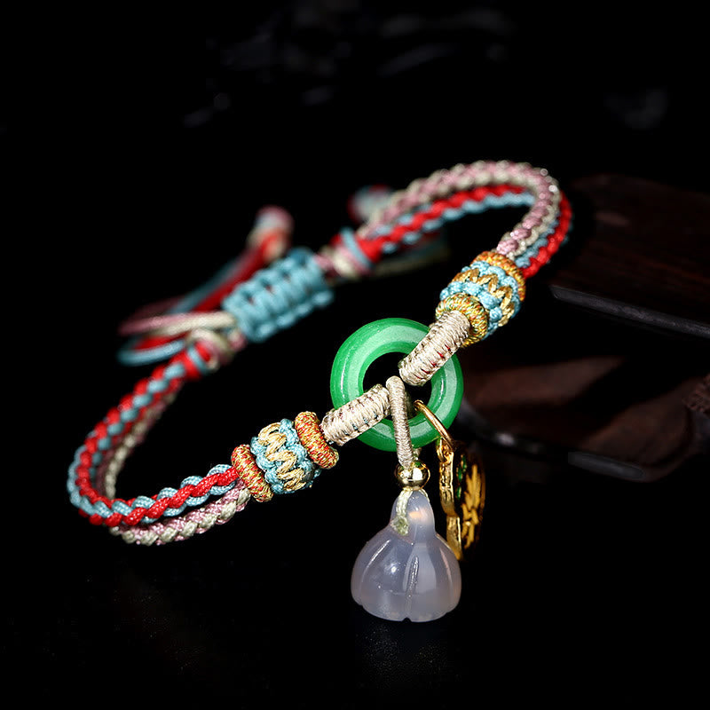Buddha Stonesカラフルロープ カルセドニー 蓮 翡翠平和のお守りチャームハーモニー ひょうたん チャームブレスレット