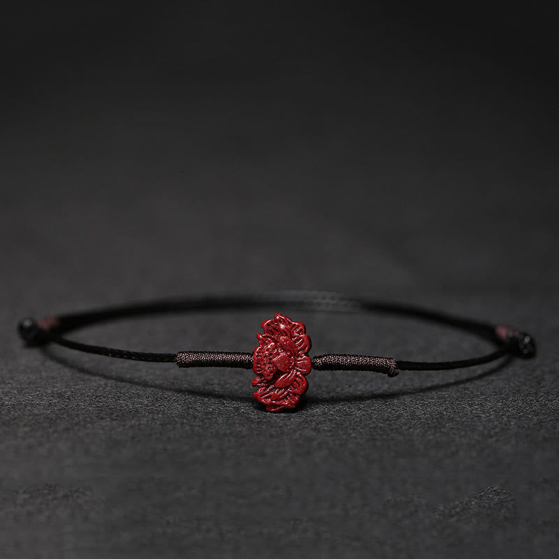 Buddha Stonesの手作り梅の花、四つ葉のクローバー、貔貅、蓮、鯉、辰砂の祝福の編み込みブレスレット