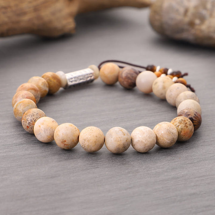 Buddha Stones風化石オーム・マニ・パドメ・フム強化ブレスレット