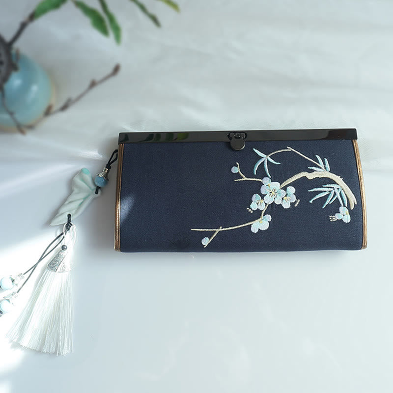 Buddha Stonesの花、梅、桃の花、竹の両面刺繍、大容量のキャッシュホルダーウォレット、ショッピングバッグ - image 24