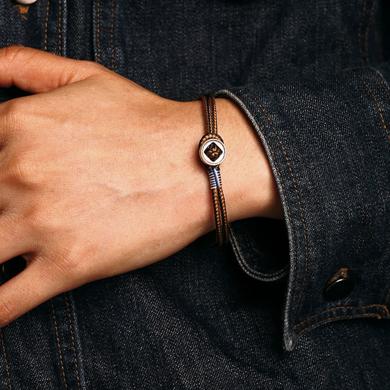 Buddha Stones 925スターリングシルバー 守護 編み込みロープブレスレット（ボタン留め） ハンドメイド
