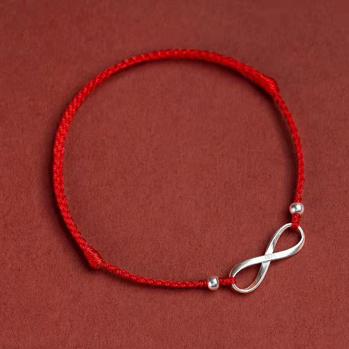 Buddha Stones925スターリングシルバー エンドレスノット 幸運の守り レッドストリングブレスレット アンクレット