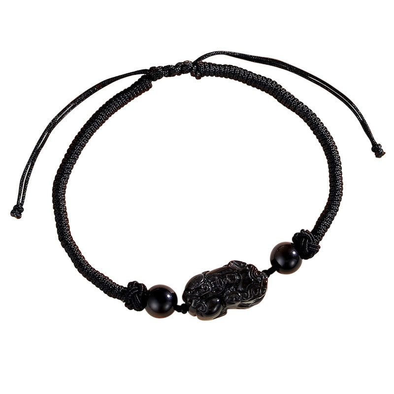 Buddha Stonesハンドメイド天然銀光沢黒曜石ストロベリークォーツ貔貅守護編み込みブレスレット - シルバーシーンオブシディアン（コミュニケーション♥癒し）（ブレスレットサイズ26～28cm） - image 3