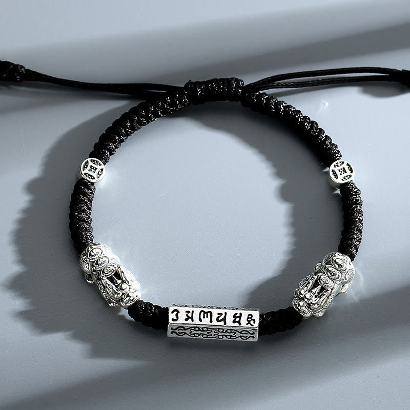 Buddha Stonesダブル貔貅 風水 銅貨オーム・マニ・パドメ・フム紐ブレスレット - オーム・マニ・パドメ・フム（愛♥集中）（手首周り14～20cm） - image 0